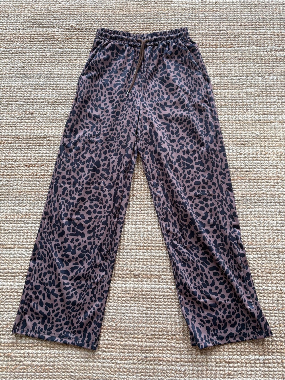 Leopard Print Wide Leg Lounge Pants - Brown & Black